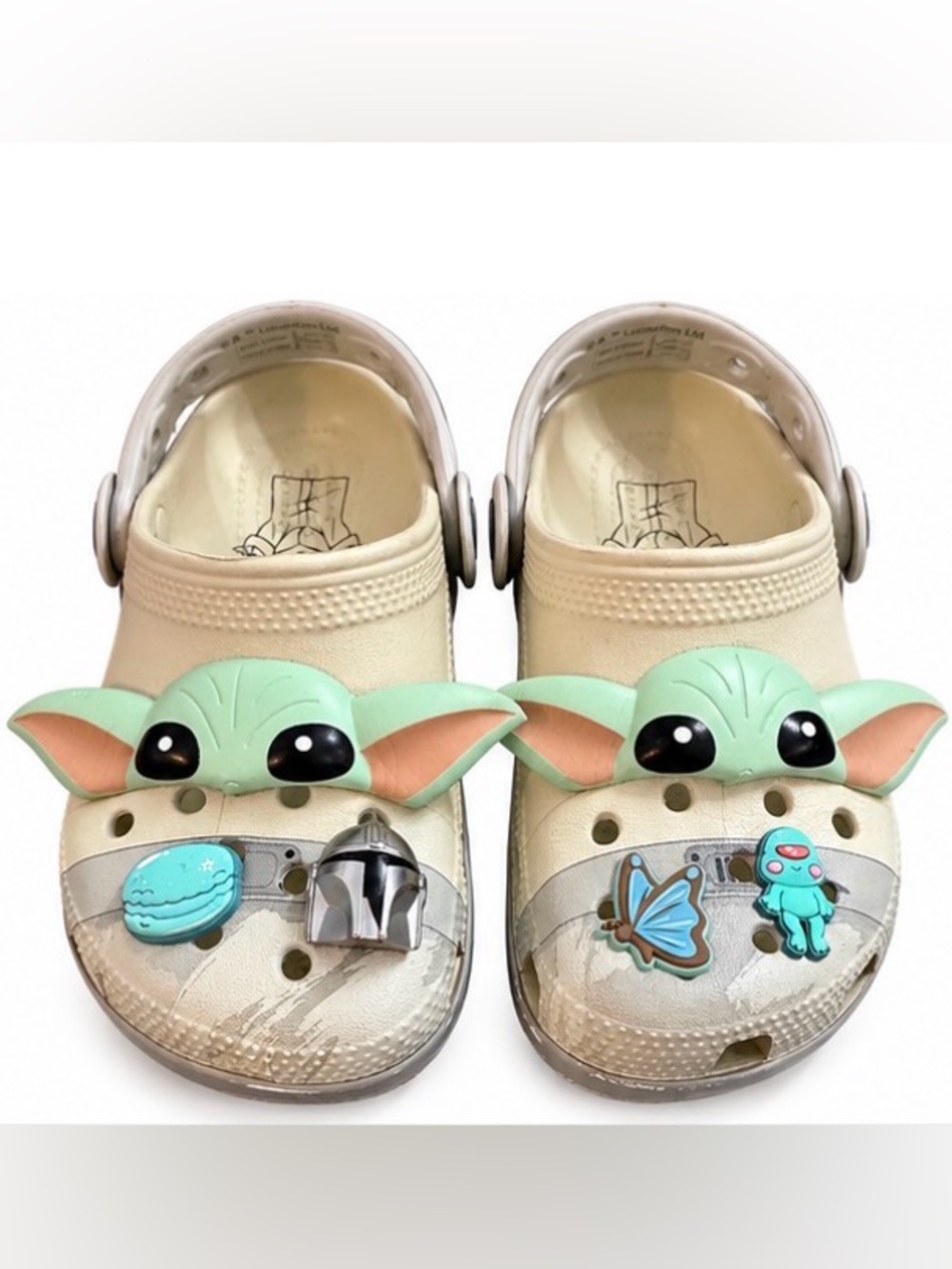 Kids Beige Croc-Style Clogs with Green Character Accents